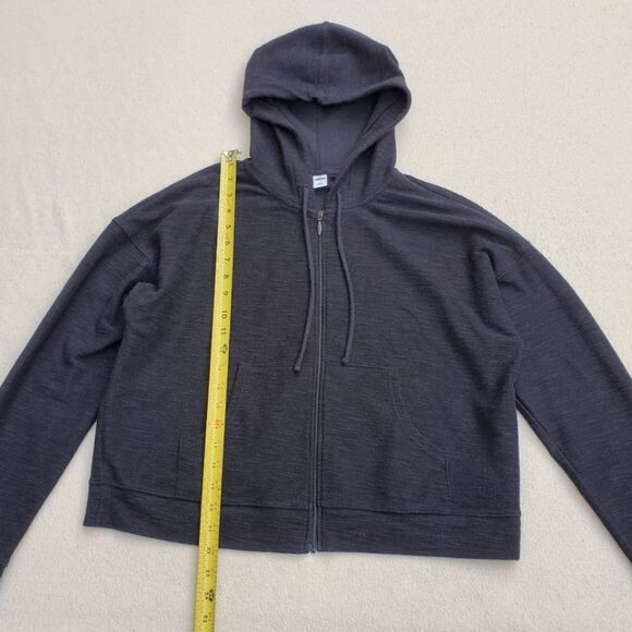 Old Navy Zip Up Hooded Black Textured  Sweatshirt - Picture 6 of 12